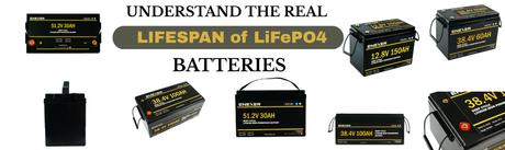 Collection of Enexer LiFePO4 lithium iron phosphate batteries representing battery lifespan concept
